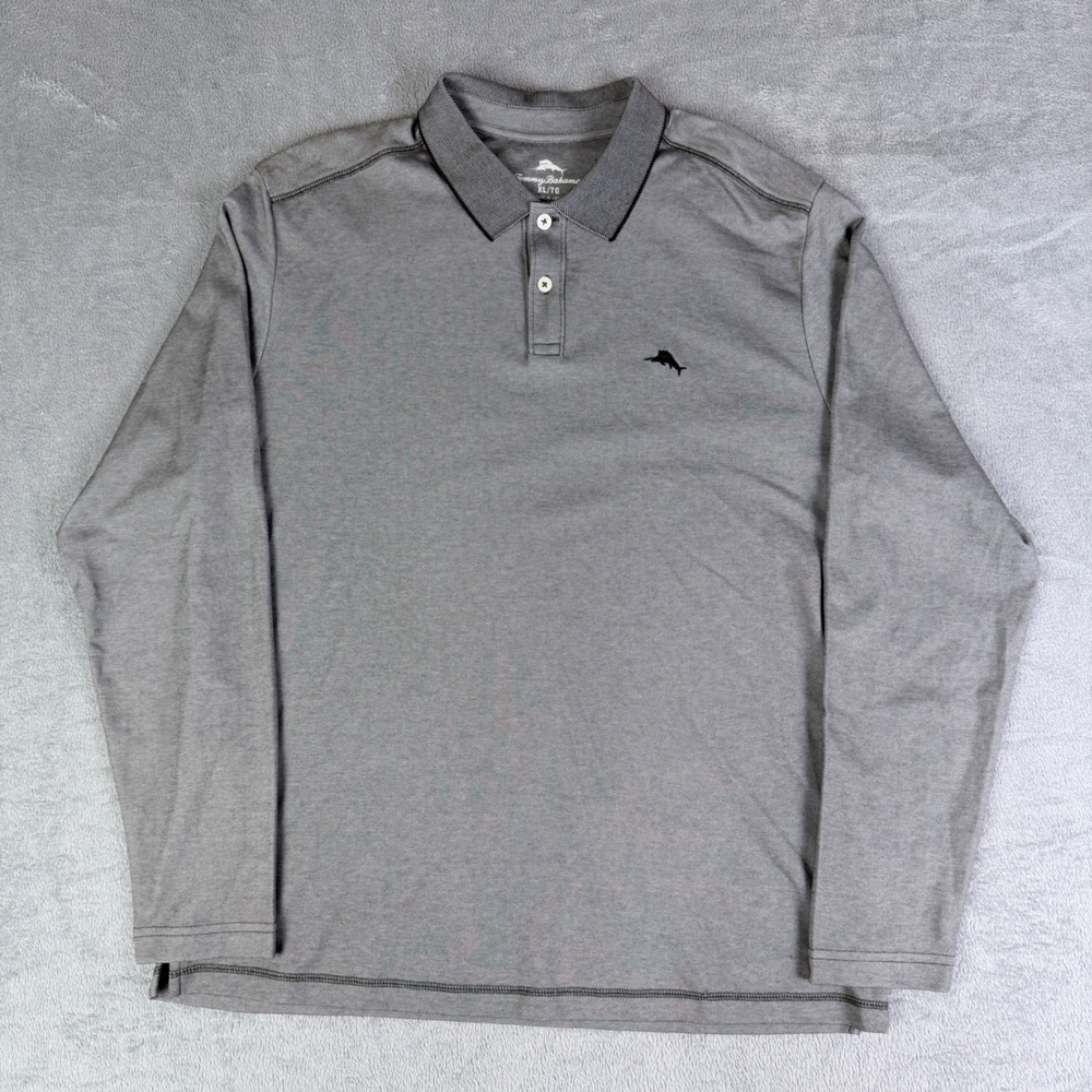 Tommy Bahama Mens XL Grey Supima Cotton Blend Long Sleeve Polo Shirt TB221336M